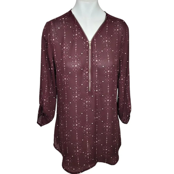 Maurices Zip Front Roll Sleeve  Top - Picture 1 of 4